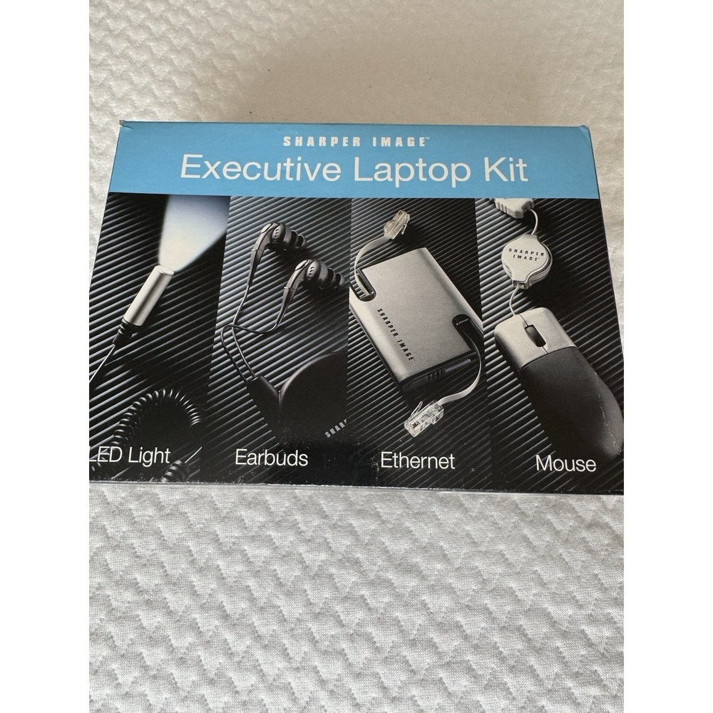 New Sharper Image Executive Laptop Kit LED Light Earbuds Ethernet Cord & Mouse
